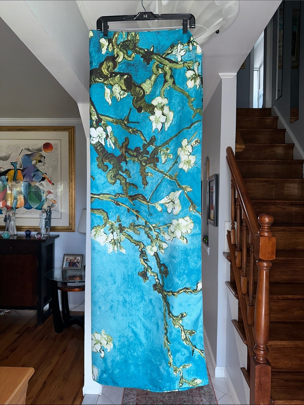 🌺 Vibrant Oversized Teal Floral Branch Print Silk Scarf